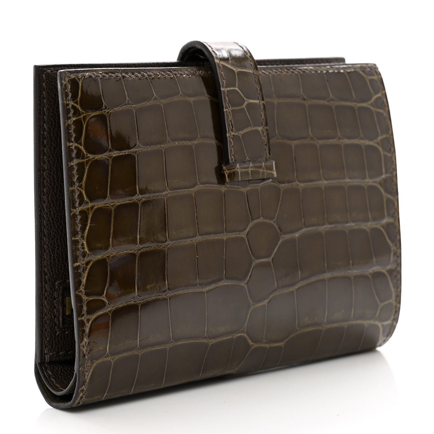Hermes Shiny Alligator Bearn Compact Wallet Gris Elephant 3 of 7