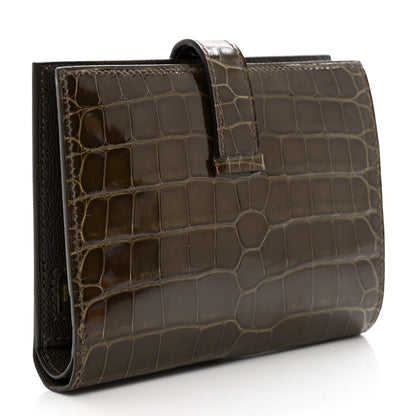 Hermes Shiny Alligator Bearn Compact Wallet Gris Elephant 3 of 7