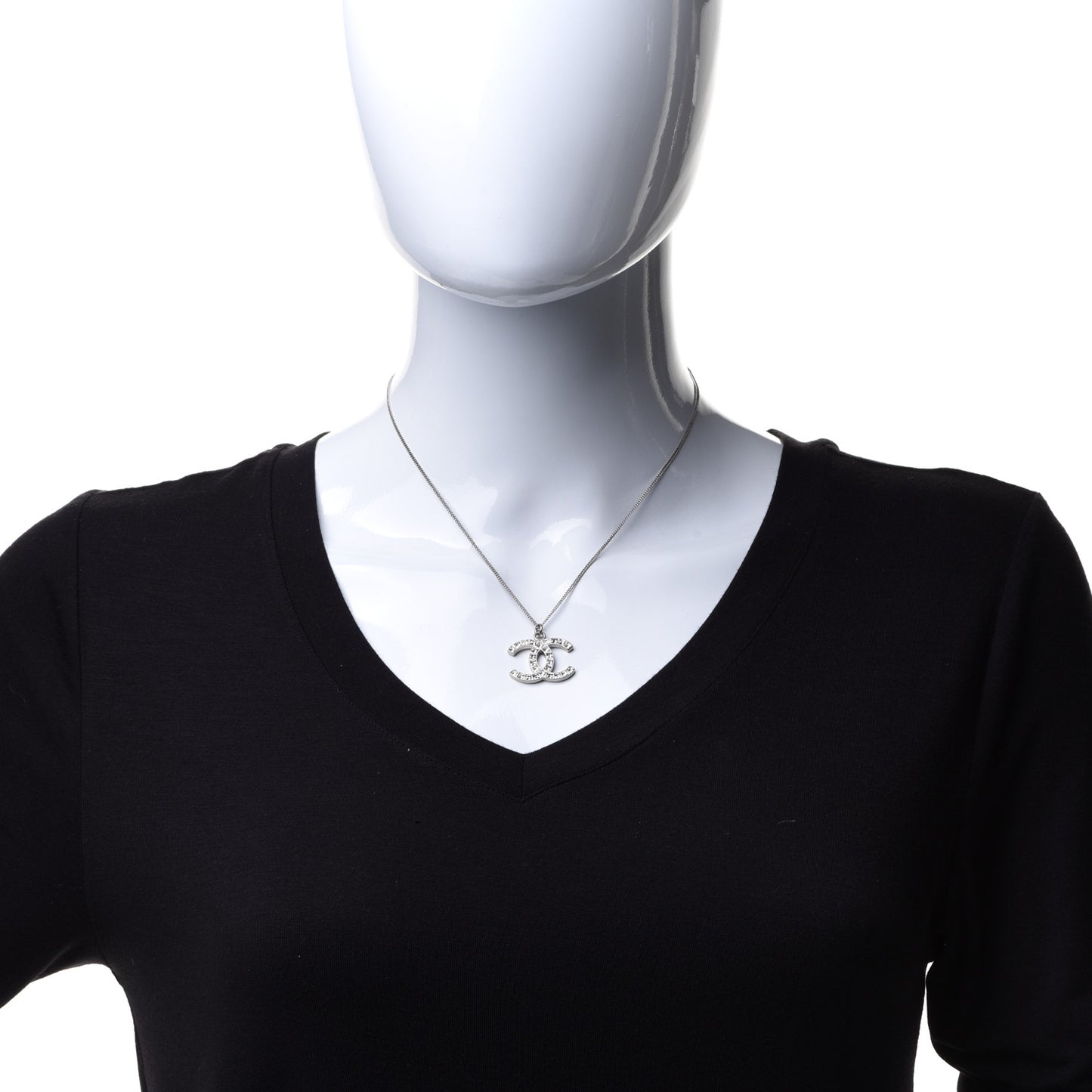 Crystal CC Pendant Necklace Silver