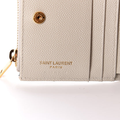 Saint Laurent Grain De Poudre Matelasse Chevron Monogram Zipped Card Case Crema Soft 6 of 8