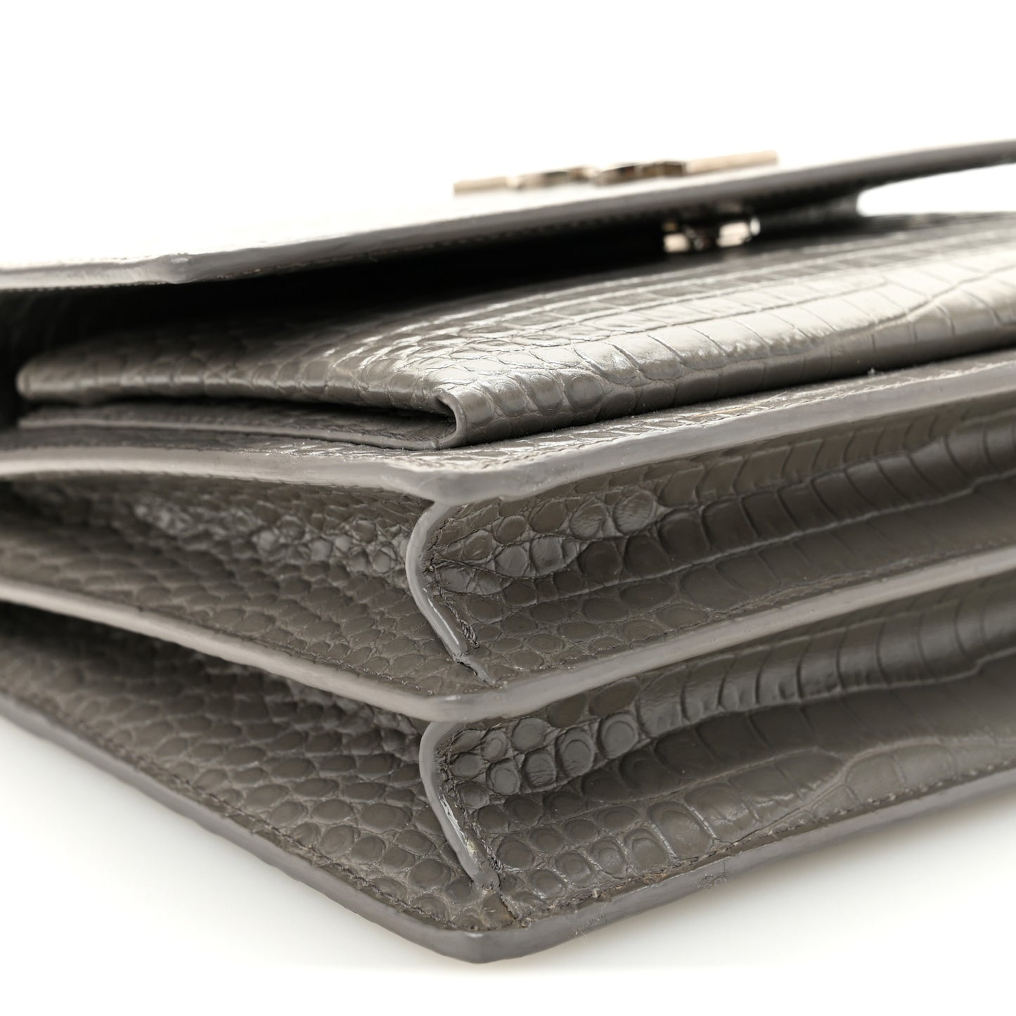 Calfskin Crocodile Embossed Medium Monogram Sunset Fog