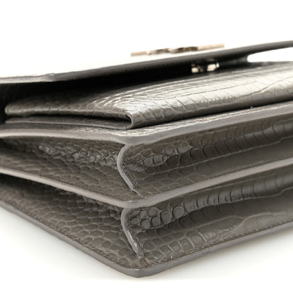 Saint Laurent Calfskin Crocodile Embossed Medium Monogram Sunset Fog 9 of 12