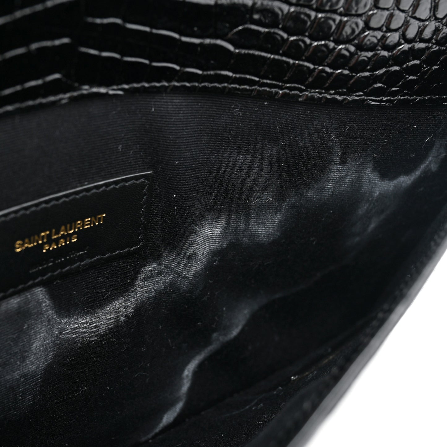 Calfskin Crocodile Embossed Uptown Monogram Clutch Black