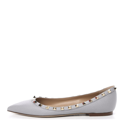 Valentino Garavani Pebbled Calfskin Rockstud Ballerina Flats 37.5 Pastel Grey 1 of 8