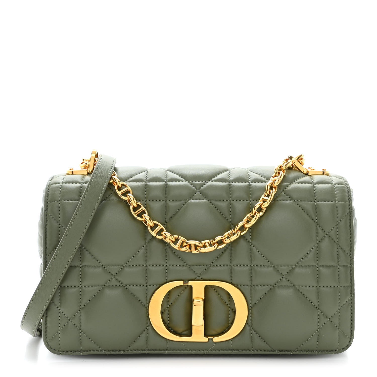 Christian Dior Calfskin Macrocannage Medium Caro Bag Cedar Green 1 of 10