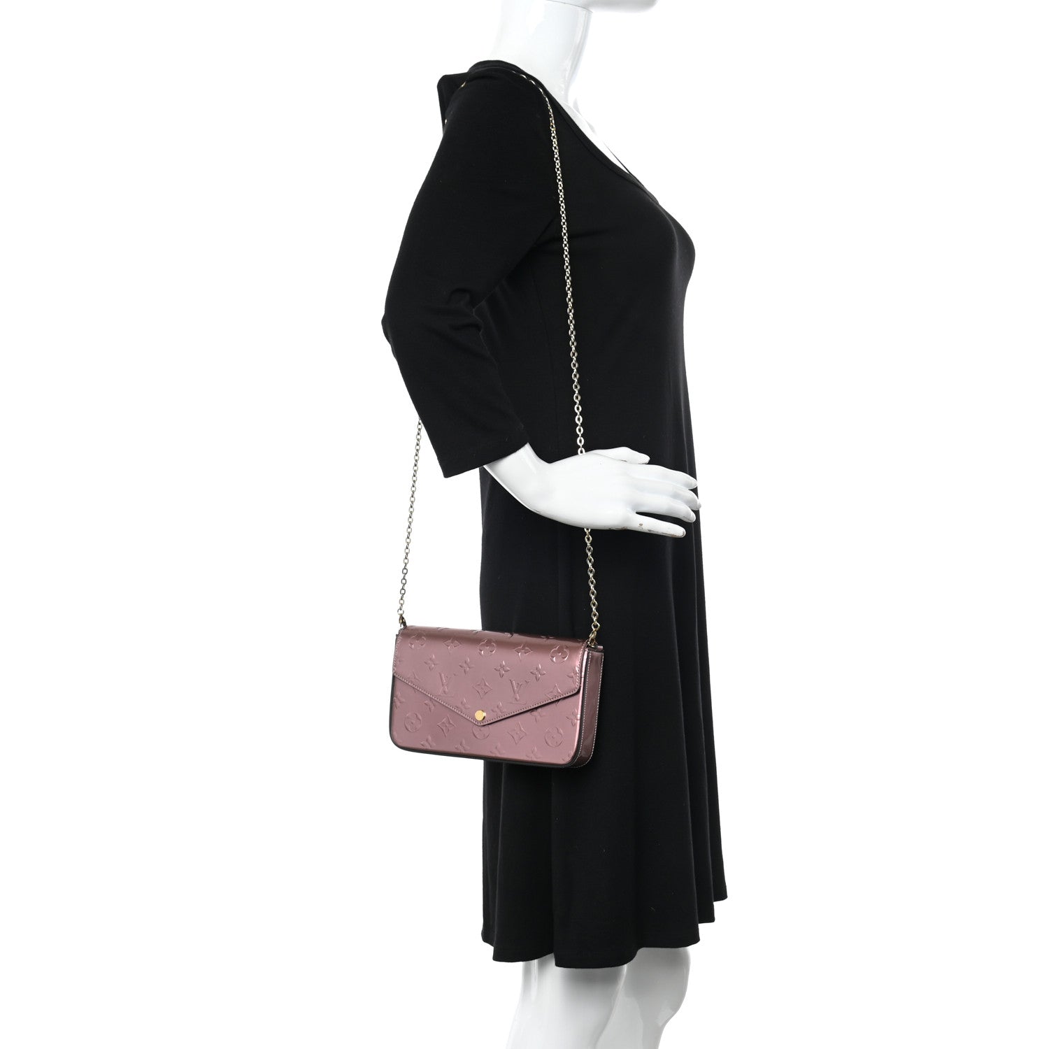 Louis Vuitton Vernis Pochette Felicie Chain Wallet Metallic Pale Pink 2 of 11