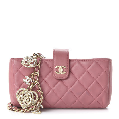 Chanel Lambskin Quilted Valentine Charms Mini Phone Holder Crossbody Pink 1 of 10