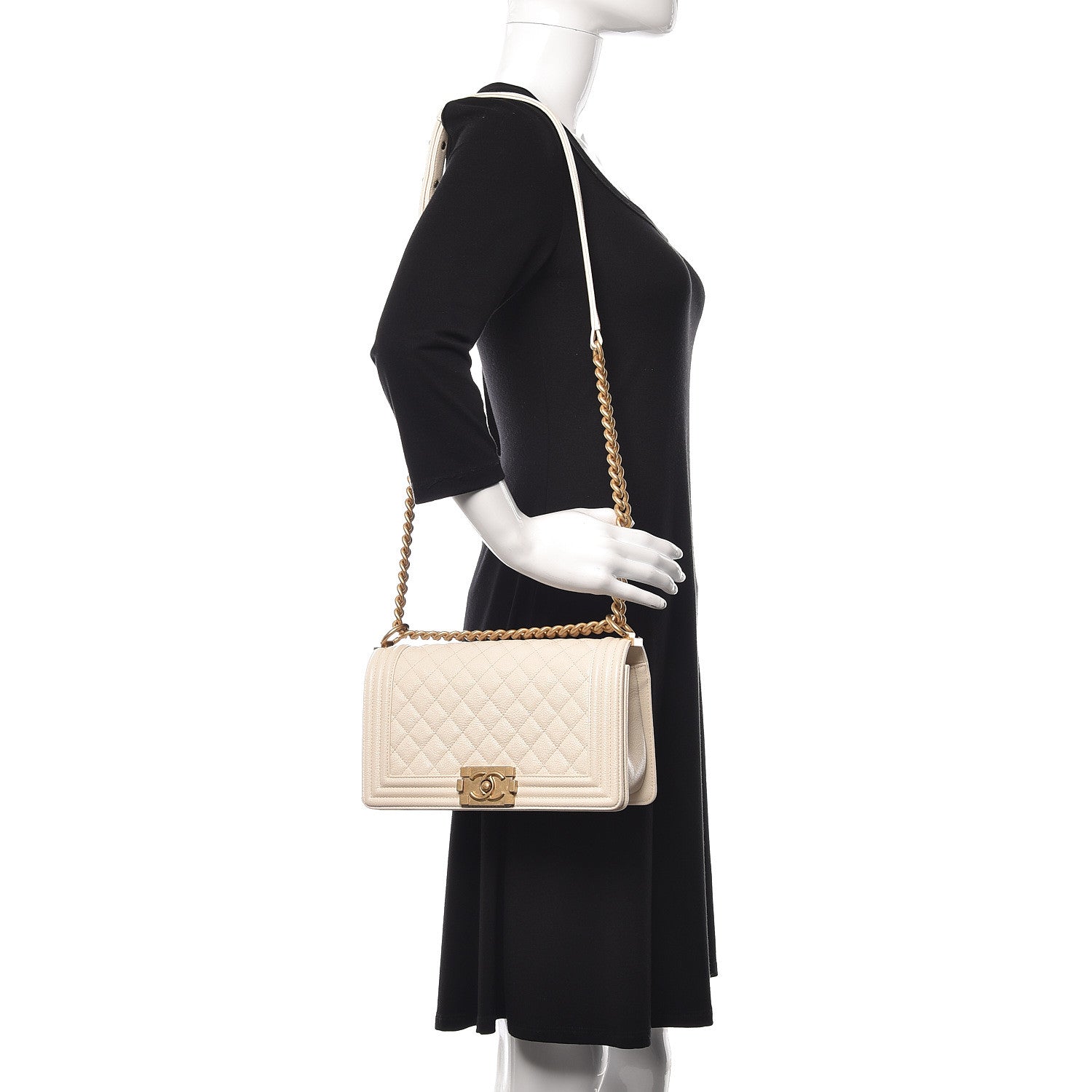 Chanel Caviar Quilted Medium Boy Flap Ivory 2 of 12