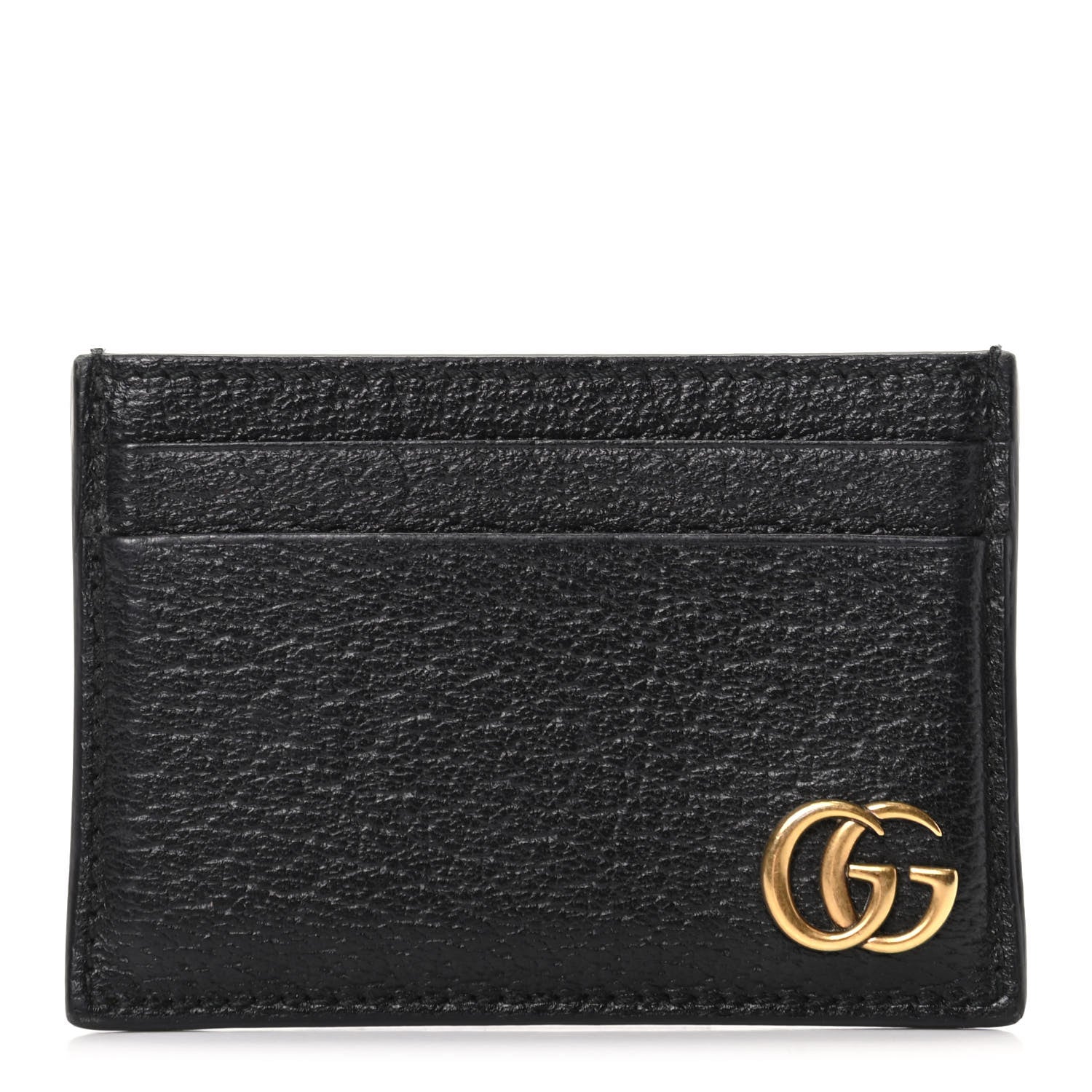 Gucci Calfskin Boar Effect GG Marmont Card Holder Money Clip Black 1 of 6
