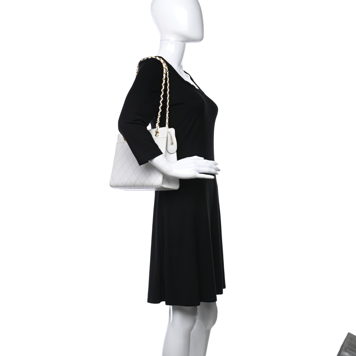 Caviar Stitched Shoulder Bag White
