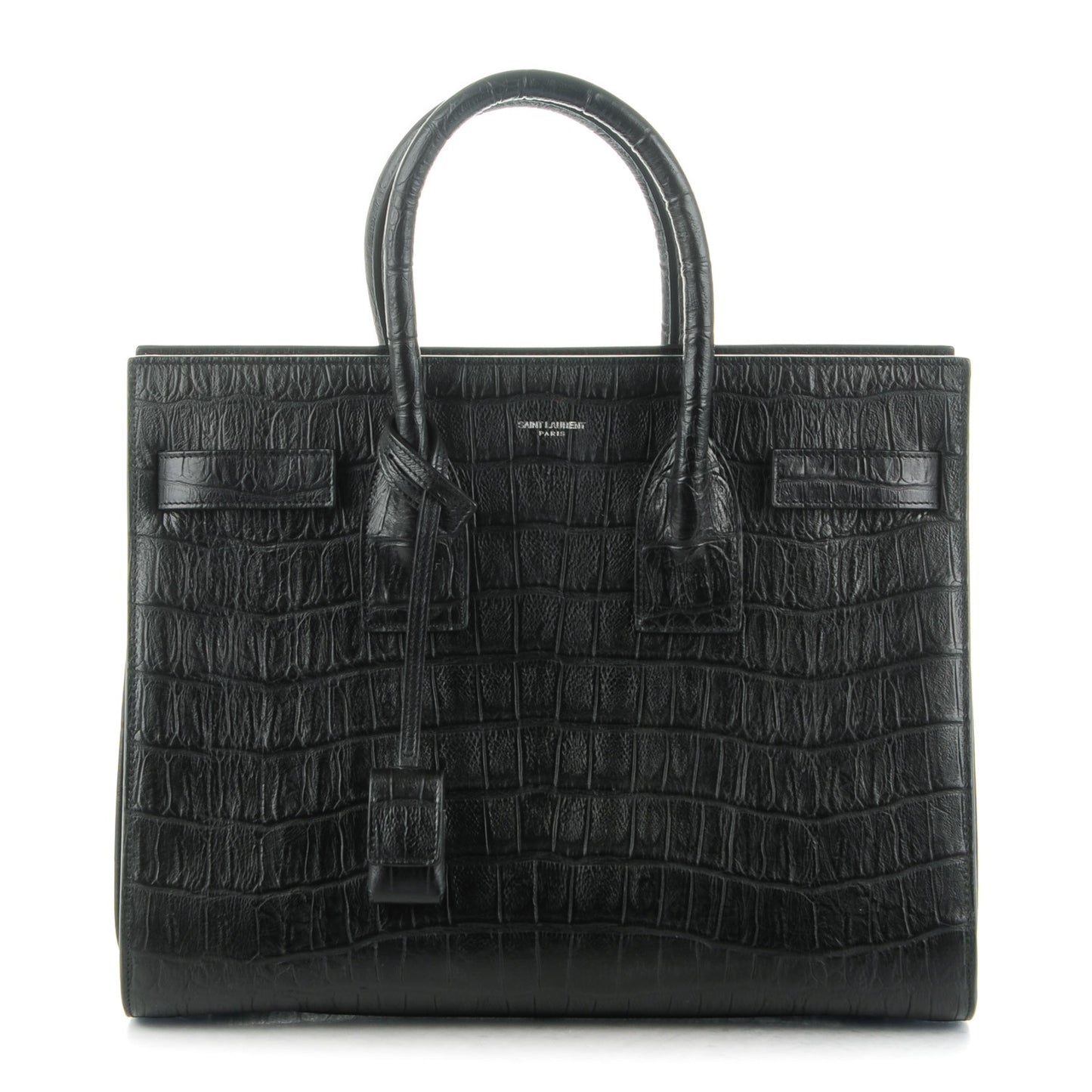 Calfskin Crocodile Embossed Small Sac de Jour Black