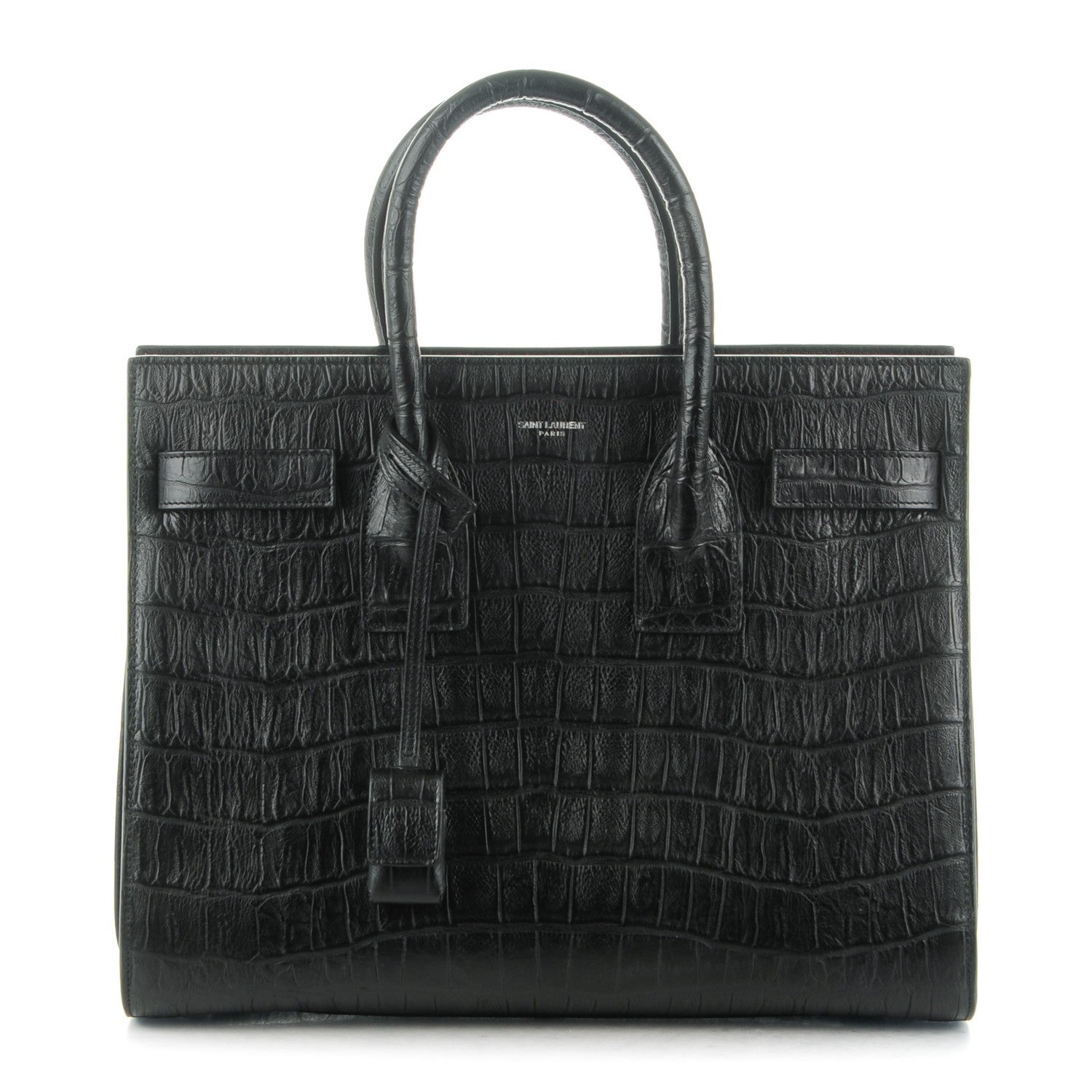 Saint Laurent Calfskin Crocodile Embossed Small Sac de Jour Black 1 of 7
