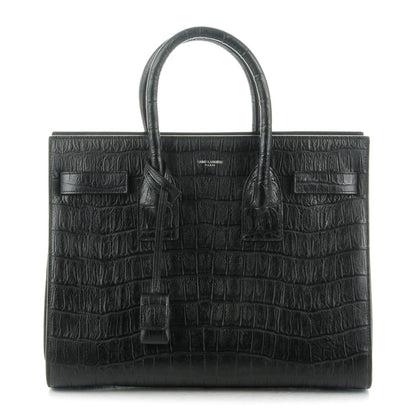 Saint Laurent Calfskin Crocodile Embossed Small Sac de Jour Black 1 of 7