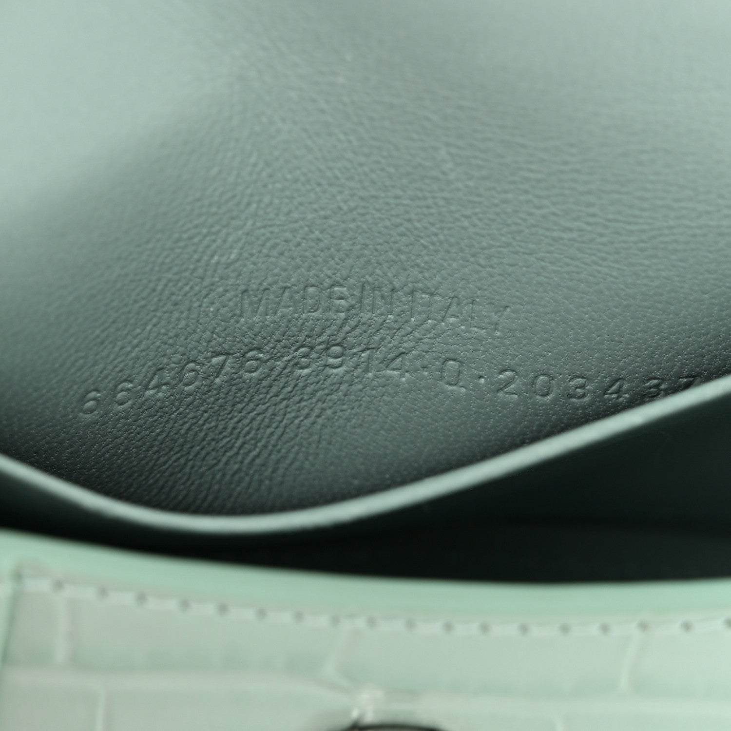 Balenciaga Shiny Calfskin Crocodile Embossed Hourglass Top Handle Bag Mini with Chain Green Acqua 7 of 11