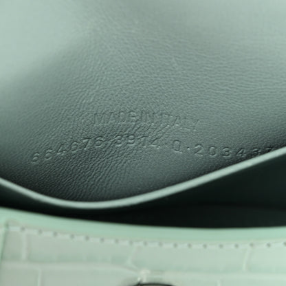Balenciaga Shiny Calfskin Crocodile Embossed Hourglass Top Handle Bag Mini with Chain Green Acqua 7 of 11