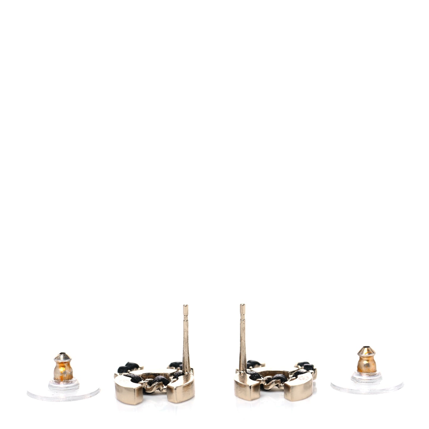 Crystal Baguette Lambskin Chain CC Vintage Allure Stud Earrings Black Gold
