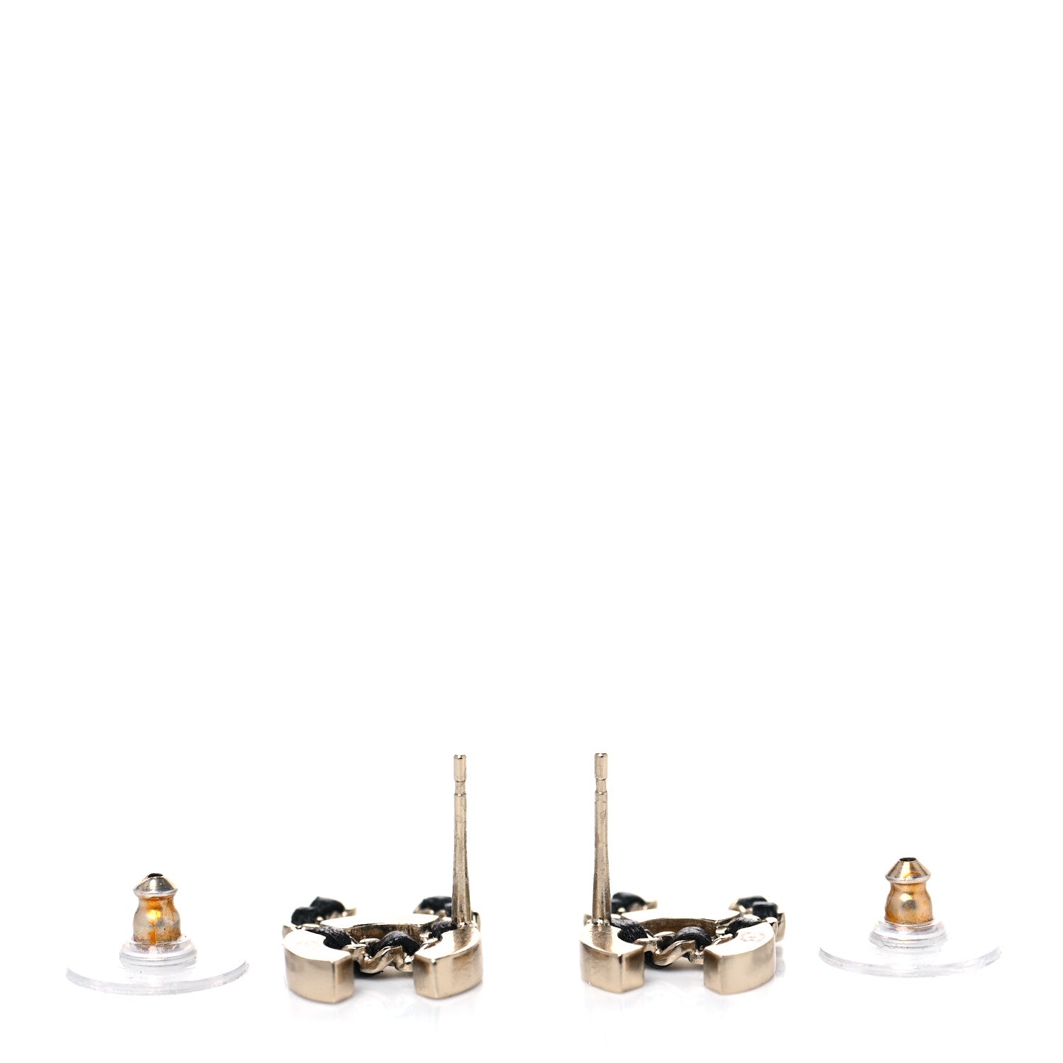 Chanel Crystal Baguette Lambskin Chain CC Vintage Allure Stud Earrings Black Gold 3 of 4