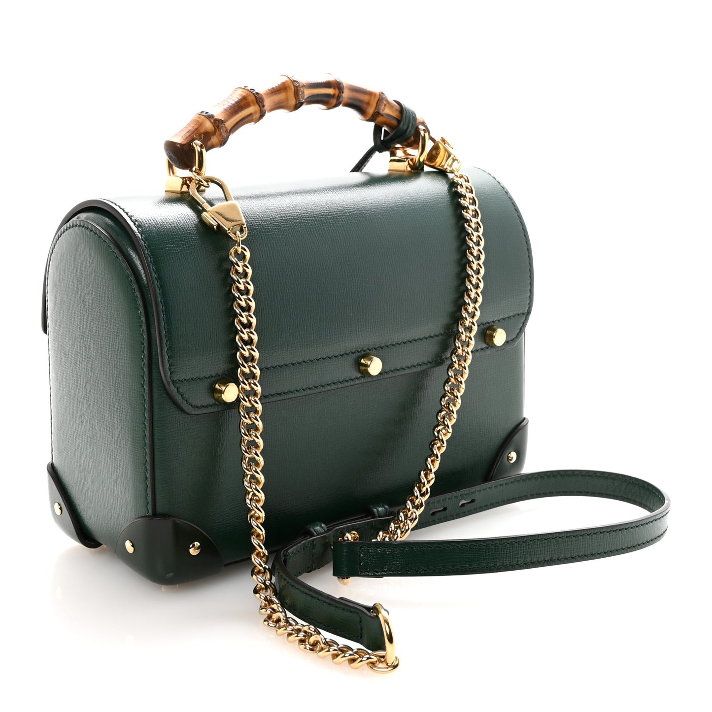 Azalea Calfskin Small Padlock Bamboo Shoulder Bag Vintage Green