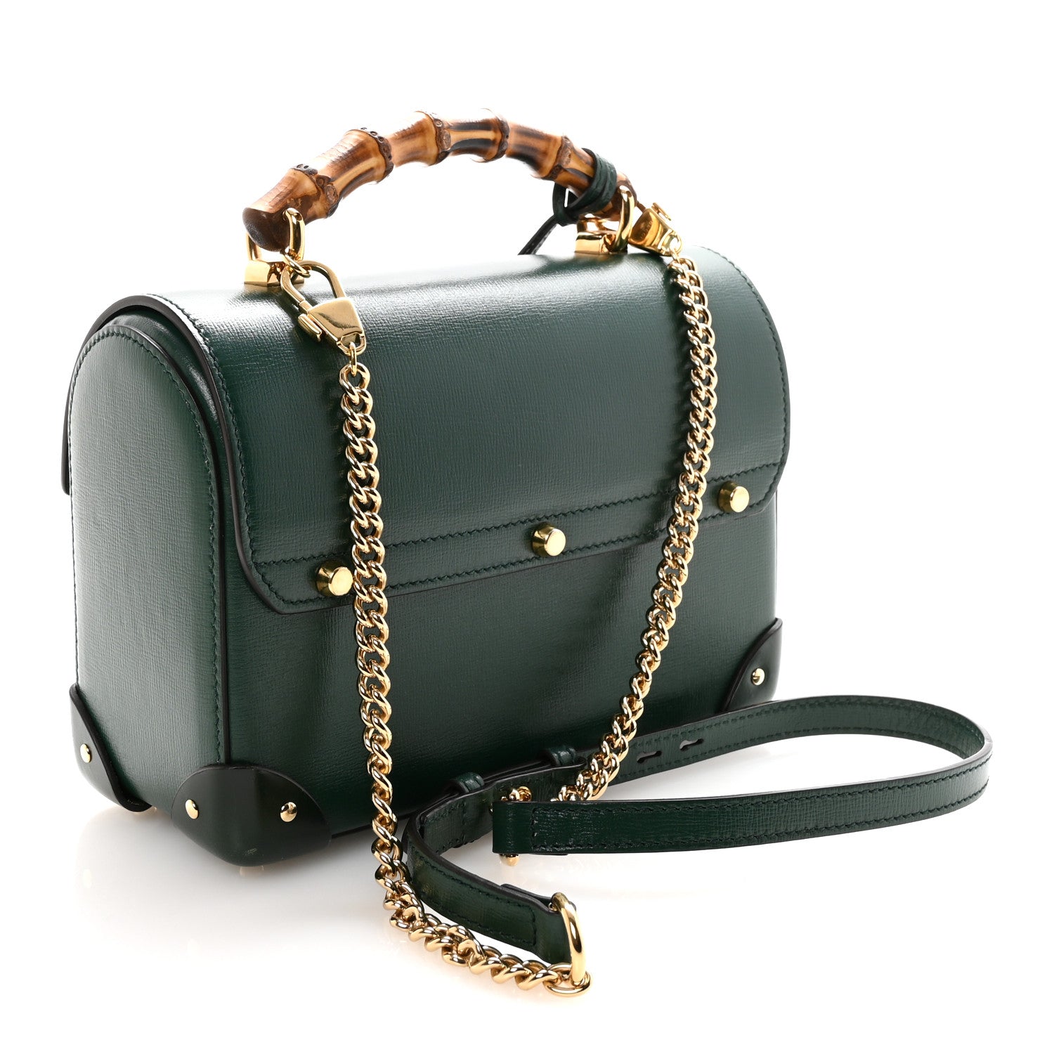 Gucci Azalea Calfskin Small Padlock Bamboo Shoulder Bag Vintage Green 3 of 10