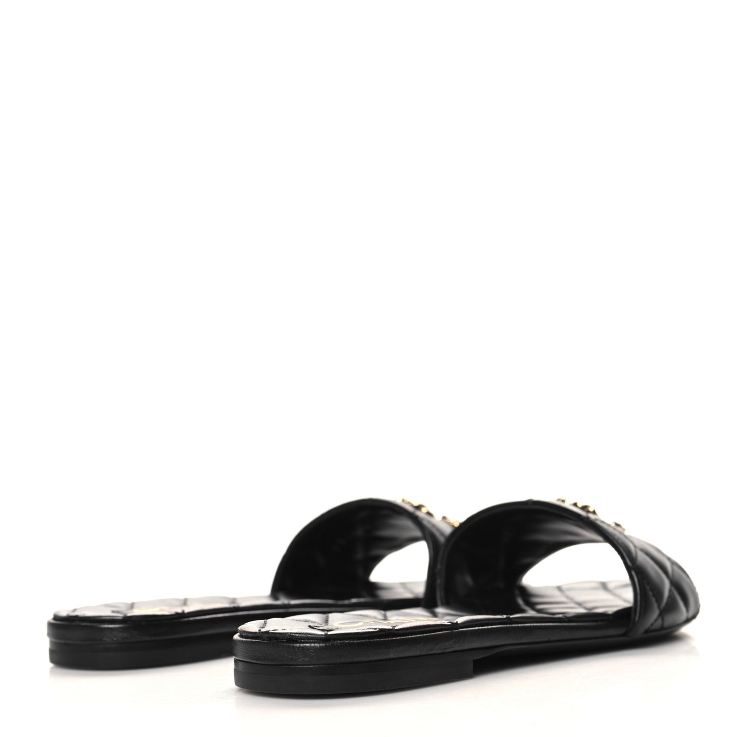 Shiny Goatskin Quilted CC Mules Sandals 37 Black