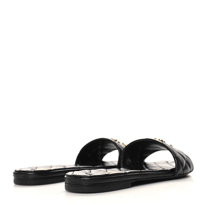 Chanel Shiny Goatskin Quilted CC Mules Sandals 37 Black 5 of 10