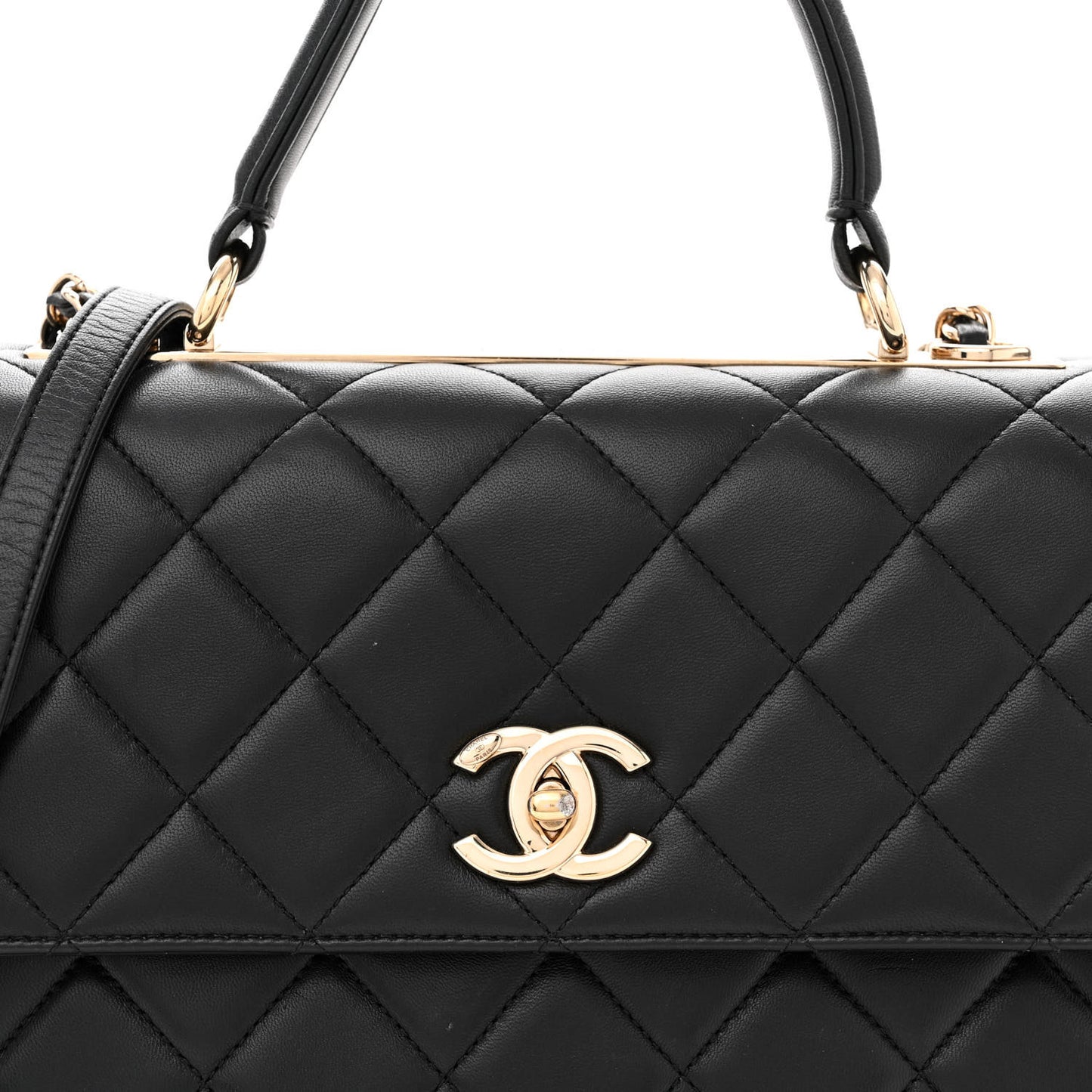 Lambskin Quilted Medium Trendy CC Flap Dual Handle Bag Black