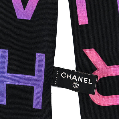 Chanel Silk Logo Rue Cambon Slim Bandeau Scarf Black Multicolor 3 of 3