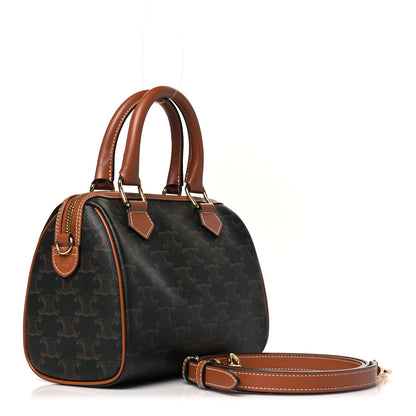 Celine Triomphe Canvas Calfskin Small Boston Bag Tan 3 of 9