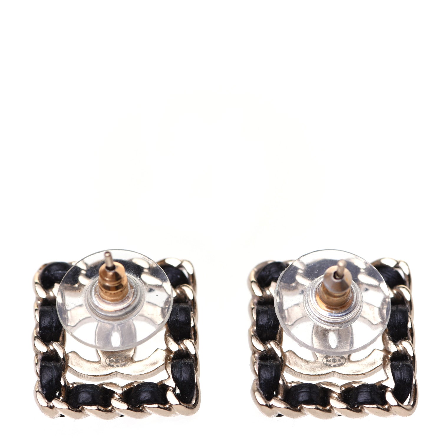 Chanel Crystal Lambskin Chain Sergeant Stud Earrings Black Gold 3 of 9