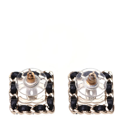 Chanel Crystal Lambskin Chain Sergeant Stud Earrings Black Gold 3 of 9
