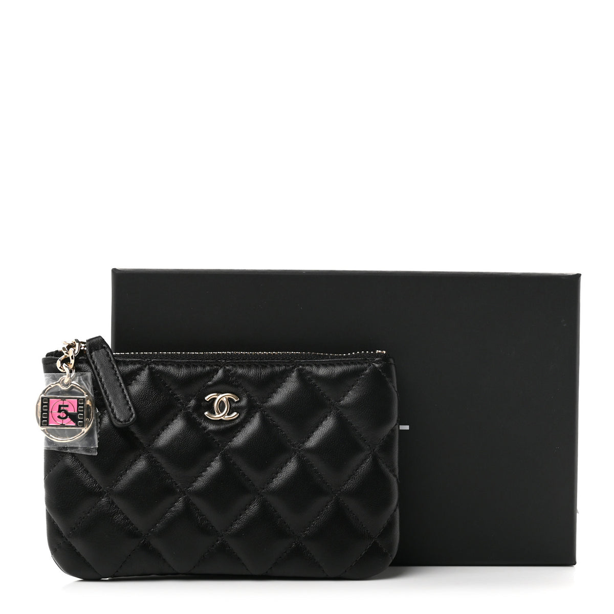 Lambskin Quilted Small No. 5 Cosmetic Case Black