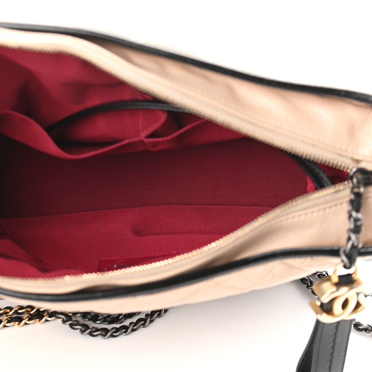 Aged Calfskin Quilted Medium Gabrielle Hobo Beige Black