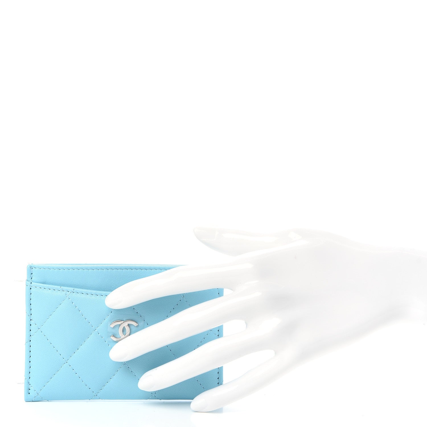 Chanel Lambskin Quilted Card Holder Neon Blue 2 of 9