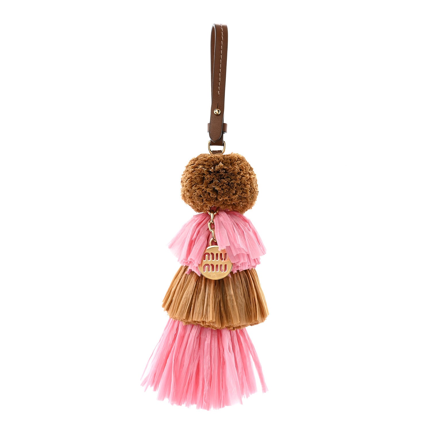 Miu Miu Raffia Bag Charm Brown Pink 1 of 4