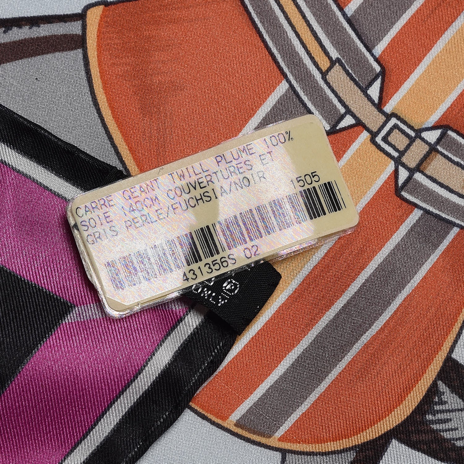 Hermes Silk Couvertures Et Tenues de Jour Scarf 140 Gris Perle Fuchsia Black 8 of 8