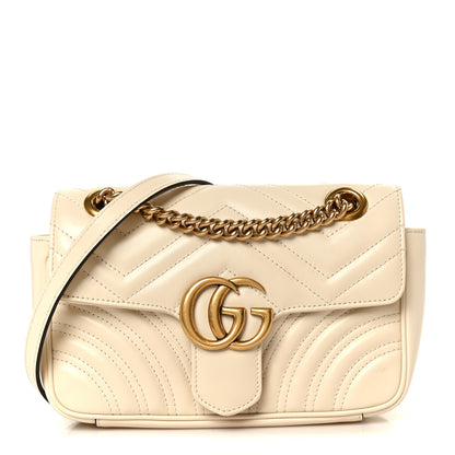 Gucci Calfskin Matelasse Mini GG Marmont Shoulder Bag White 1 of 12