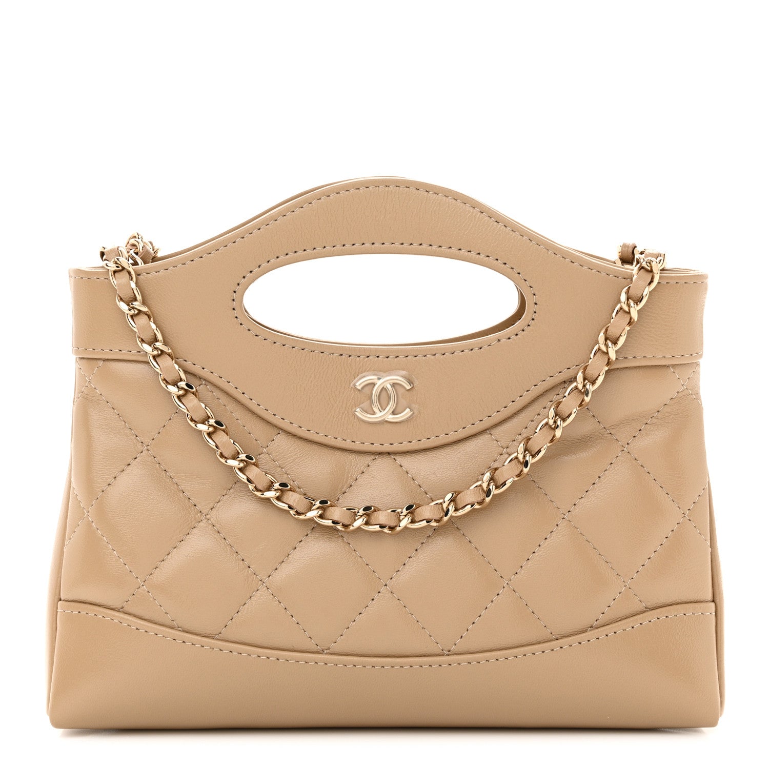 Chanel Shiny Crumpled Calfskin Quilted Nano 31 Shopping Bag Beige 1 of 12