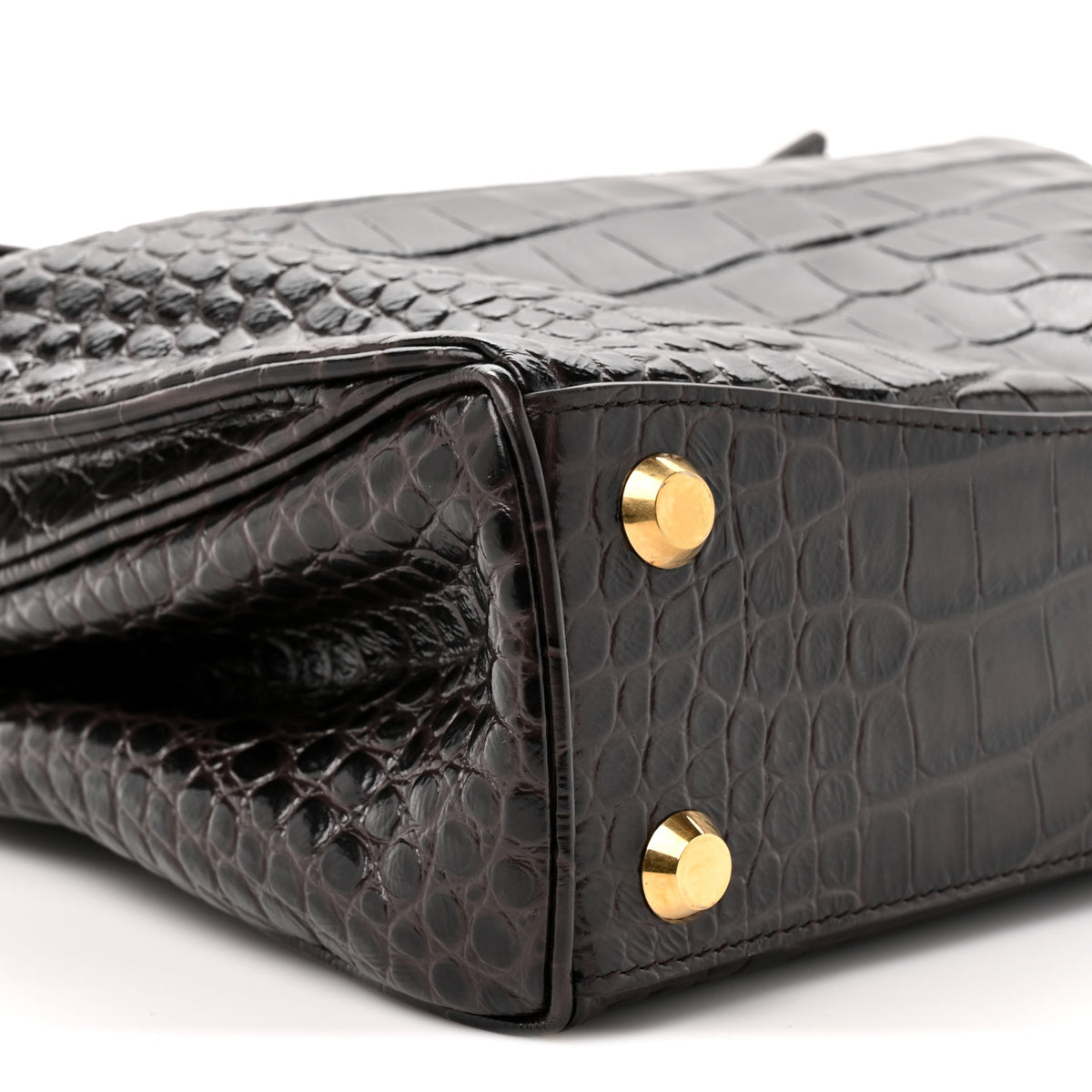 Balenciaga Shiny Calfskin Crocodile Embossed Small Rodeo Top Handle Handbag Espresso 9 of 9