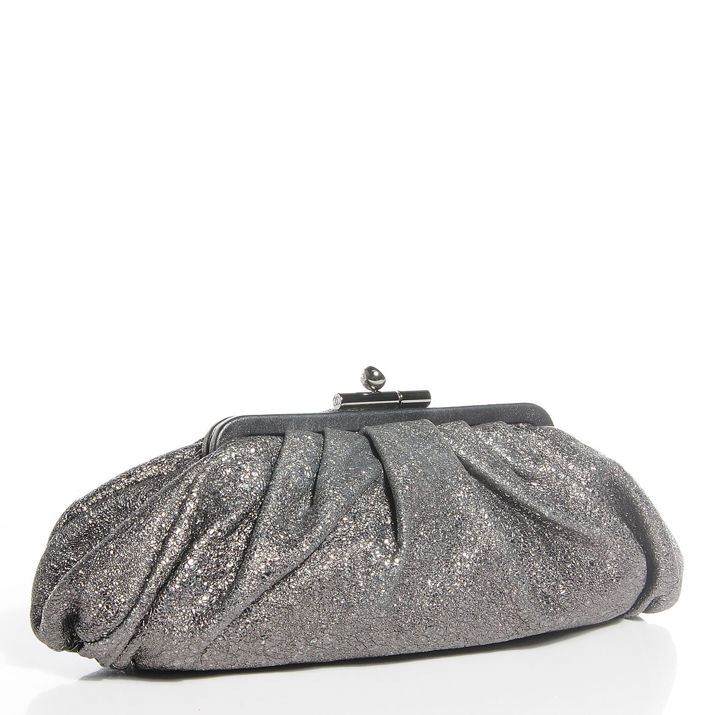 Crinkled Metallic Lambskin Clutch Dark Silver