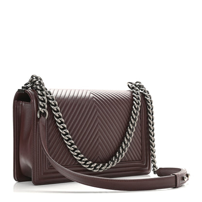 Chanel Calfskin Chevron Quilted New Medium Boy Flap Burgundy 4 of 10