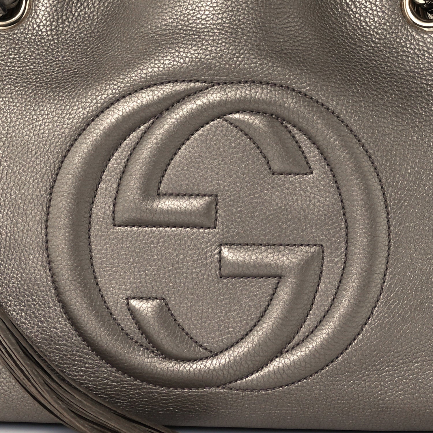 Gucci Metallic Pebbled Calfskin Medium Soho Chain Shoulder Bag Golden Beige 9 of 11