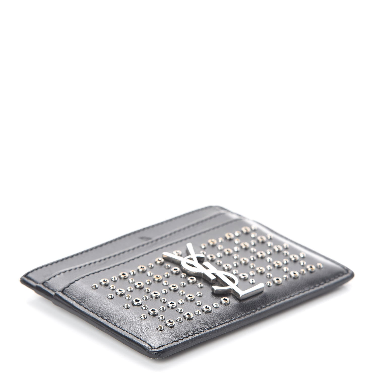 Saint Laurent Calfskin Studded Monogram Credit Card Case Black 4 of 7