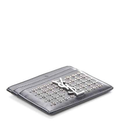 Saint Laurent Calfskin Studded Monogram Credit Card Case Black 4 of 7