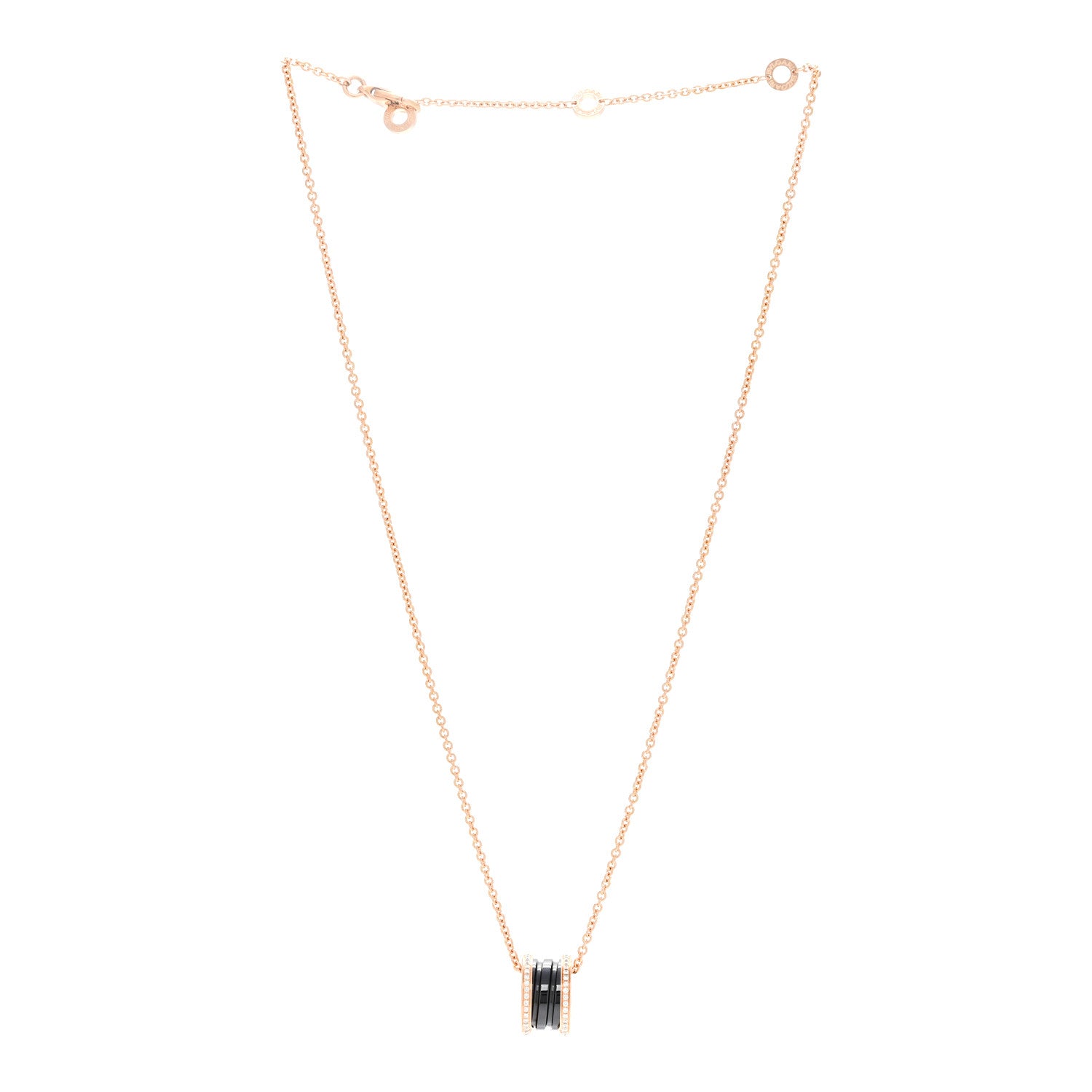 Bulgari 18K Rose Gold Black Ceramic Diamond B.Zero1 Pendant Necklace 3 of 6