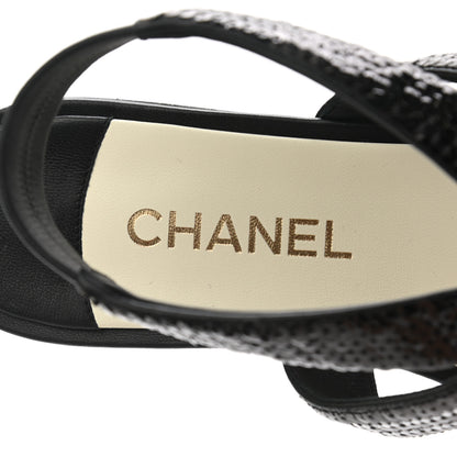 Chanel Lambskin Sequin Pearl CC Thong Sandals 41 Black 7 of 8