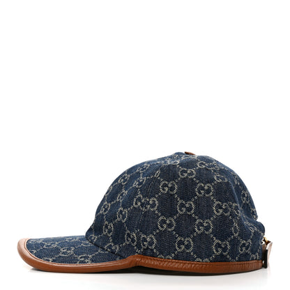 Gucci Washed Jacquard Denim Nappa GG Monogram Oscar Baseball Hat M Denim Cuir 4 of 9