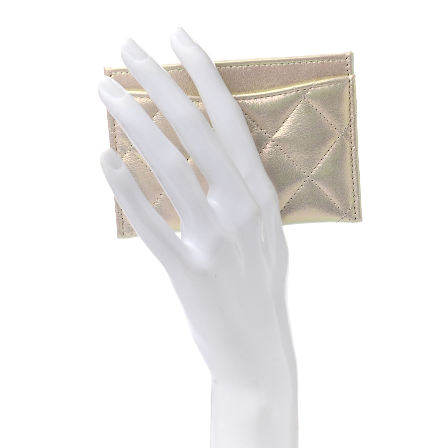 Iridescent Lambskin Quilted Card Holder Ivory