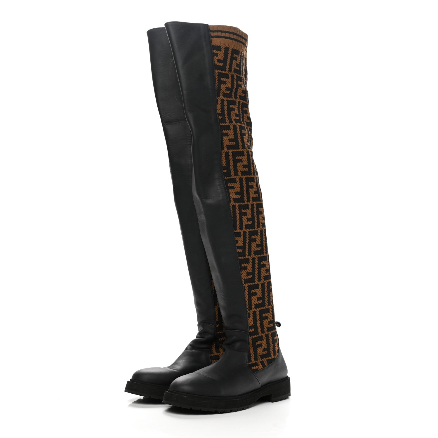Fendi Nappa Microfiber Fabric FF Rockoko Thigh High Boots 38 Black Tobacco 3 of 10