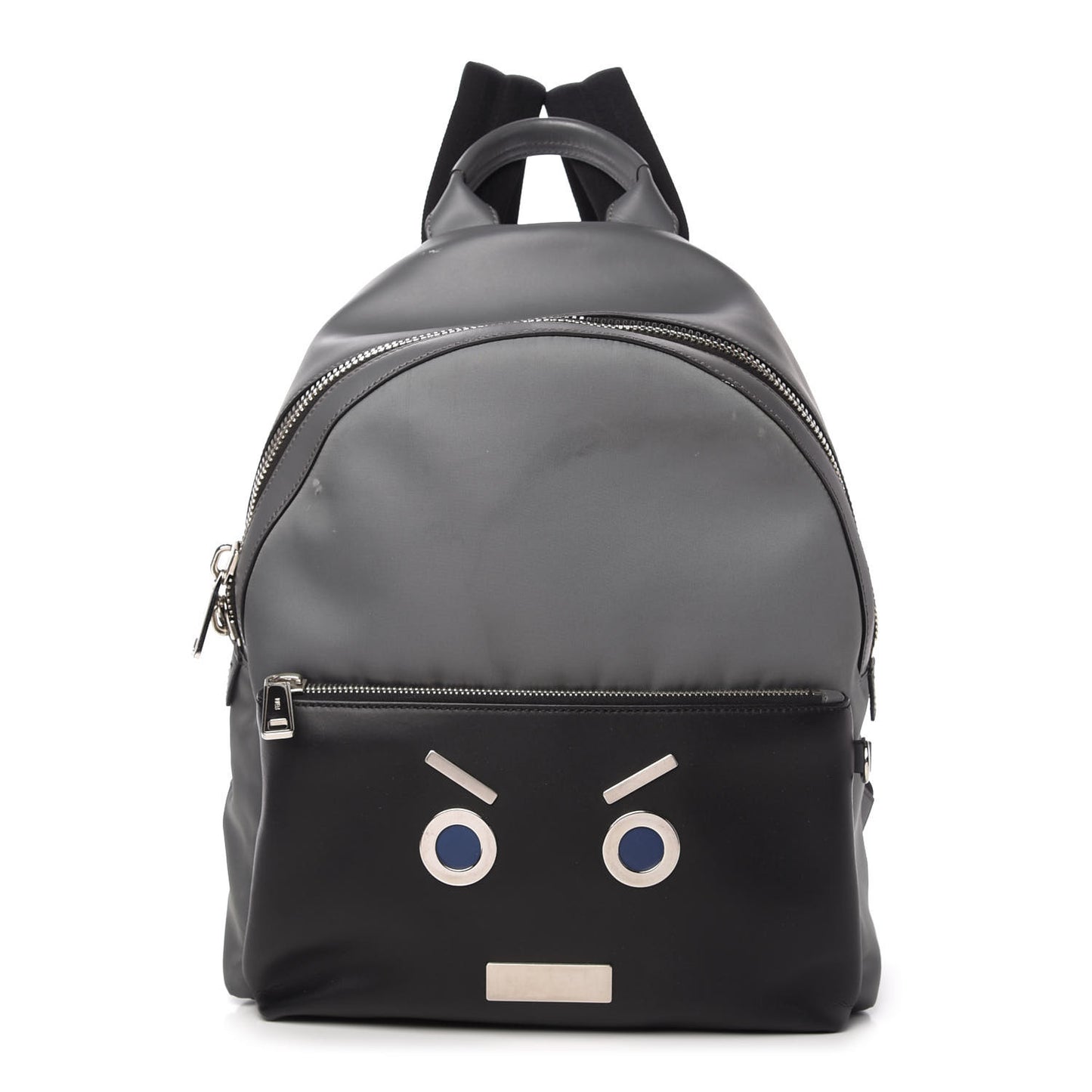 Nylon Calfskin Faces No Words Emoticon Backpack Grey Black