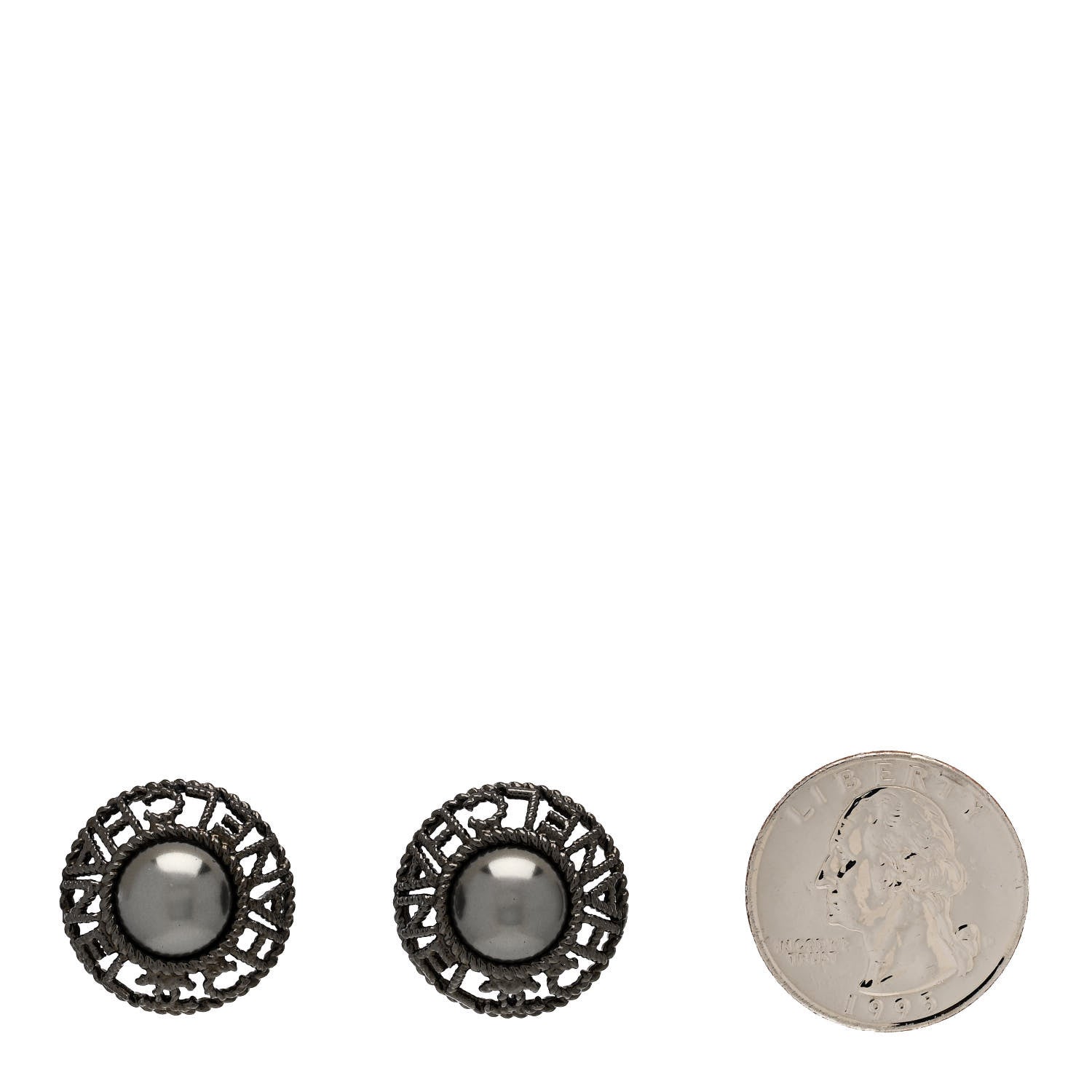 Chanel Pearl CC Round Earrings Ruthenium Dark Grey 2 of 5